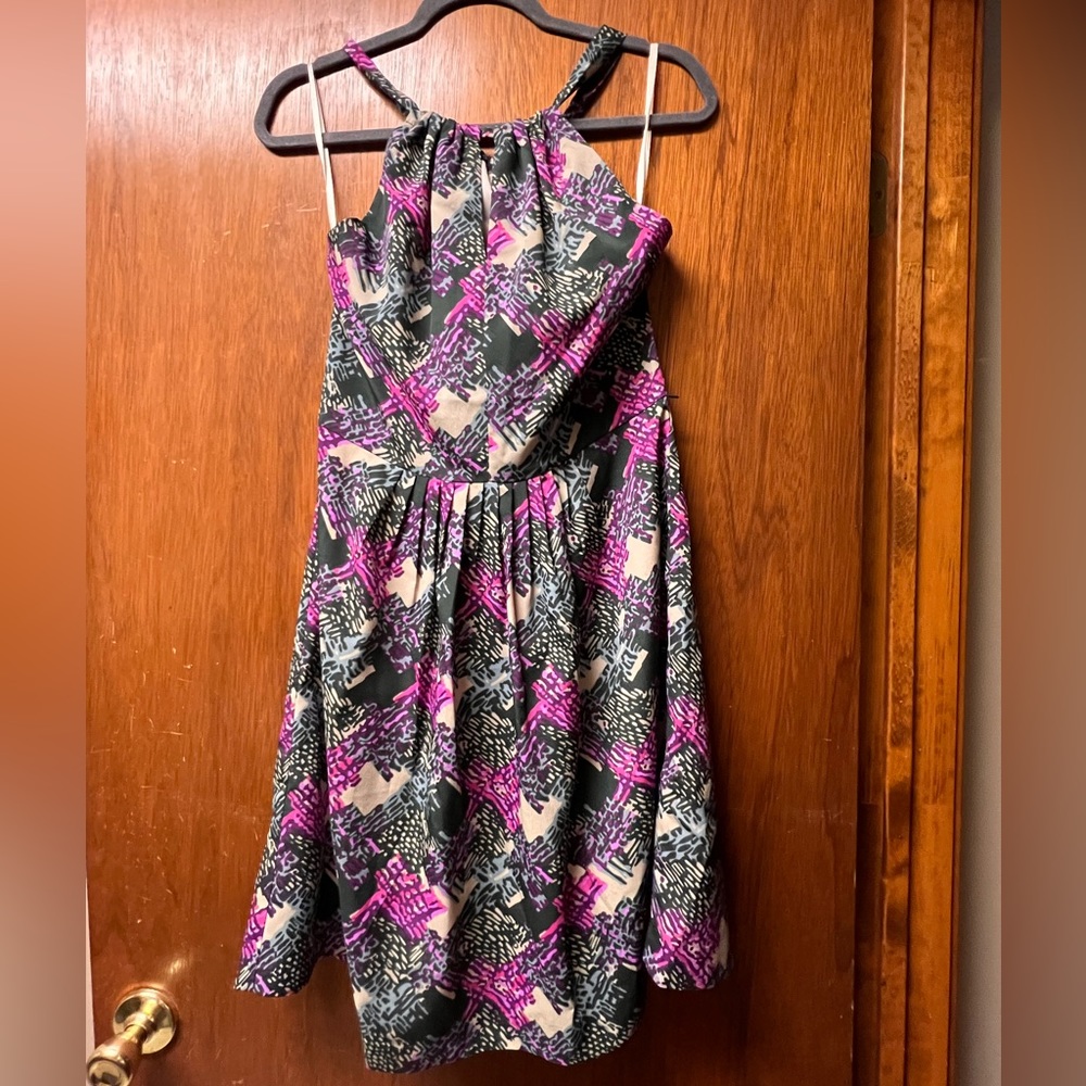 Grey, purple print dress from DKNY.